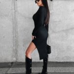 Sukienka prążkowana z rozcięciem Percy Ola Voga czarna