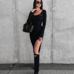 Sukienka prążkowana z rozcięciem Percy Ola Voga czarna