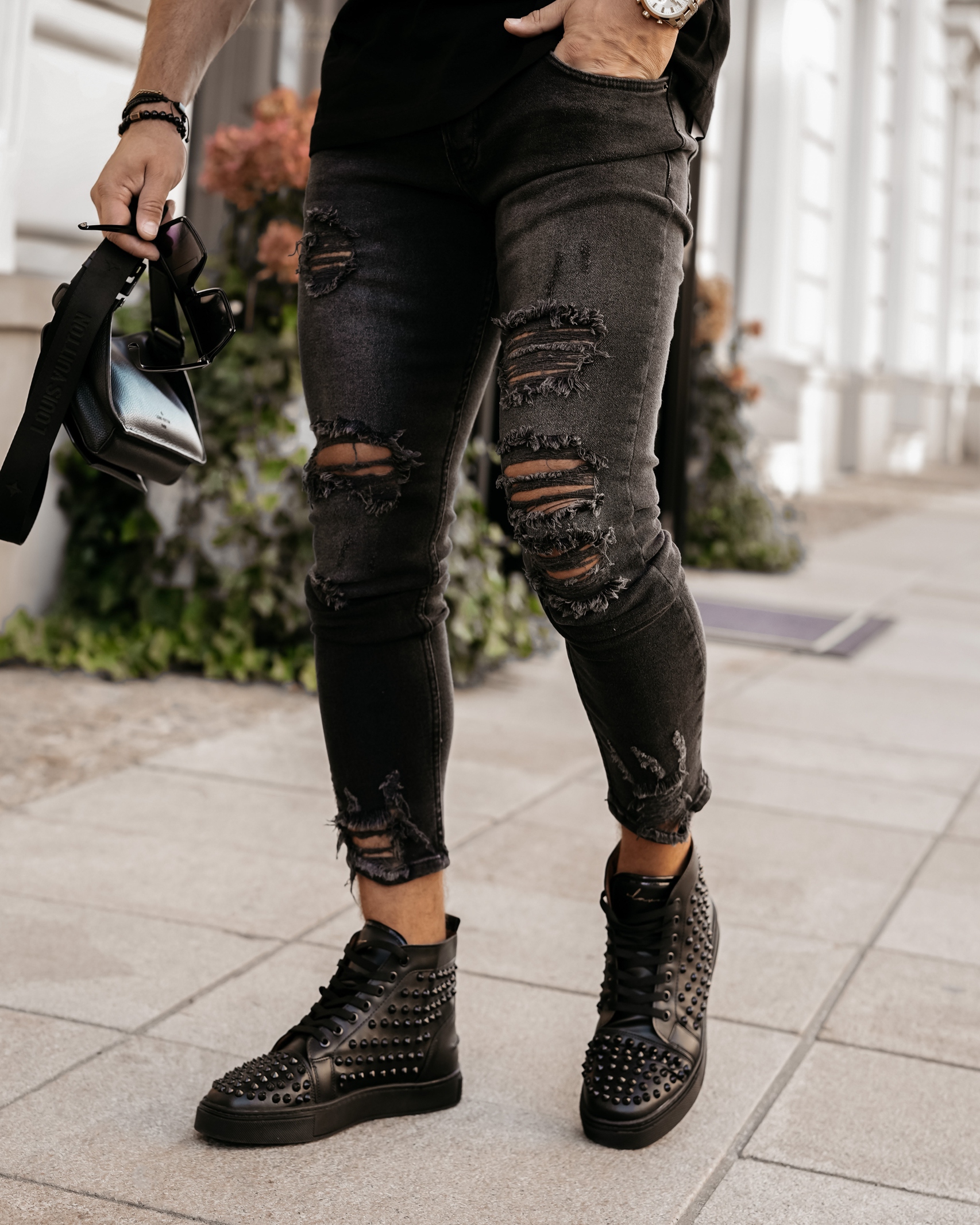 Spodnie męskie z przetarciami Brandi Ola Voga czarne Spodnie męskie z przetarciami Brandi Ola Voga czarne