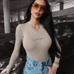 Bluzka prążkowana Idly Ola Voga beżowa