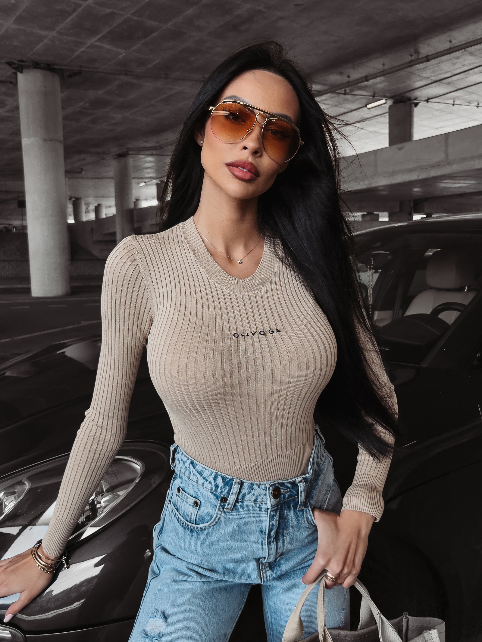 Bluzka prążkowana Idly Ola Voga beżowa