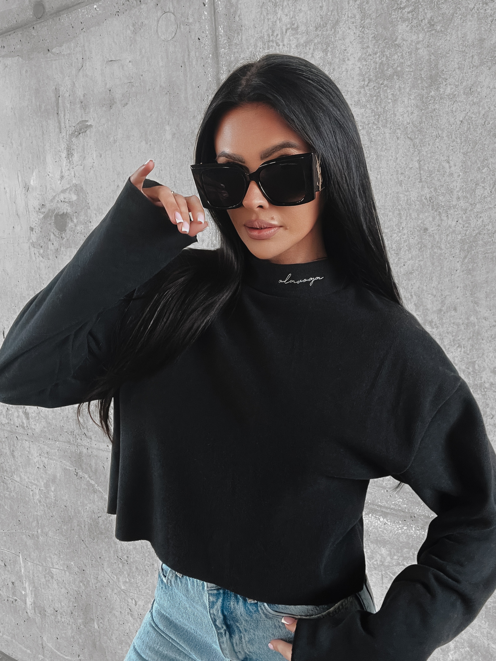 Sweter gładki z półgolfem Enna Ola Voga czarny