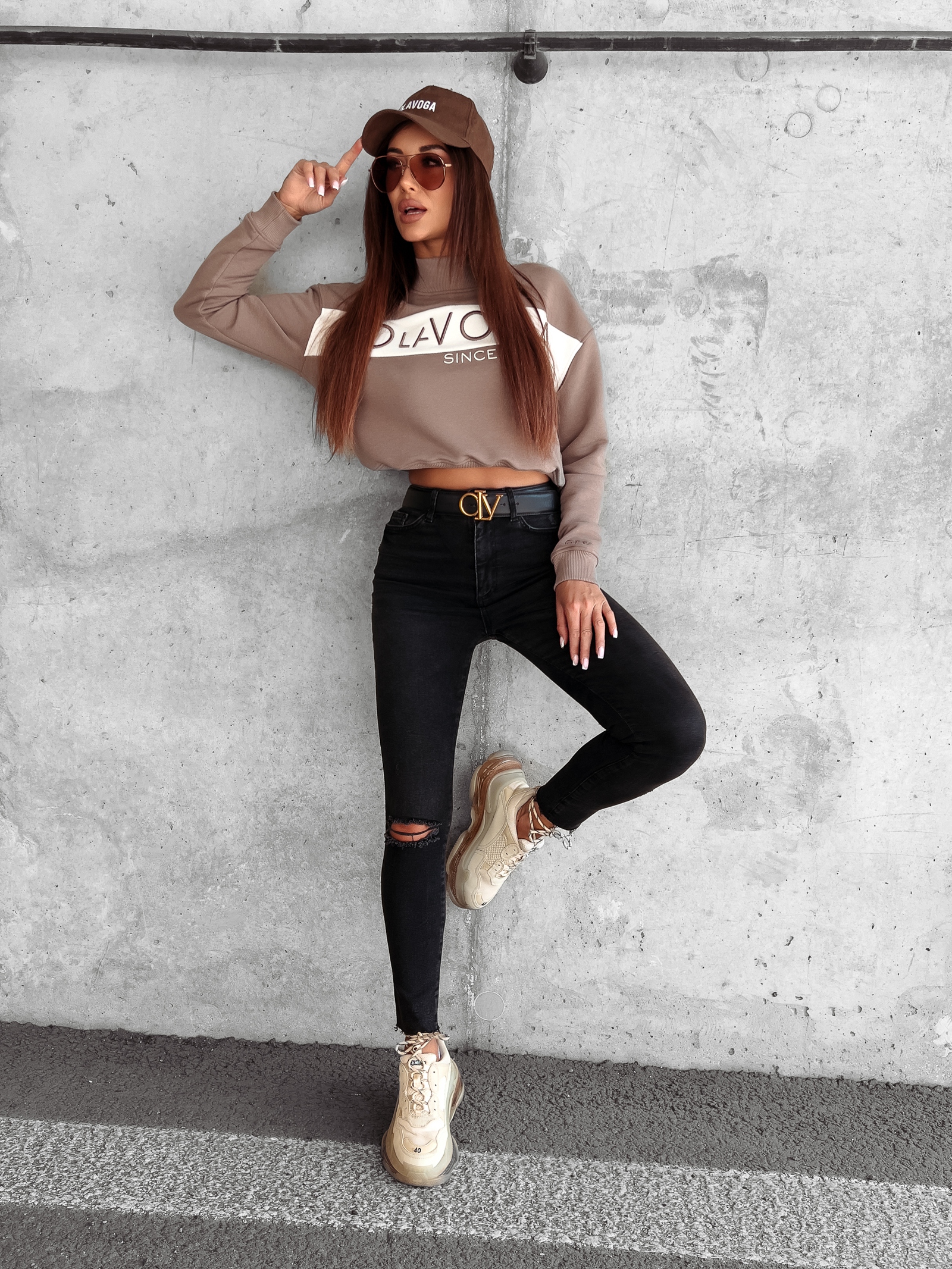 Bluza klasyczna z półgolfem Kailee Ola Voga latte/ecru Bluza klasyczna z półgolfem Kailee Ola Voga latte/ecru