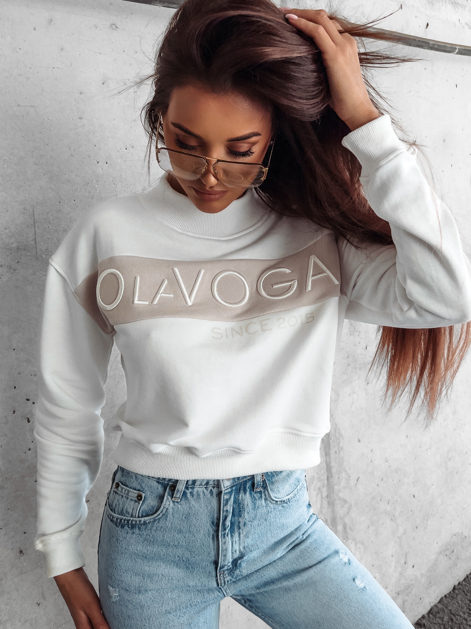 Bluza klasyczna z półgolfem Kailee Ola Voga ecru/beżowa