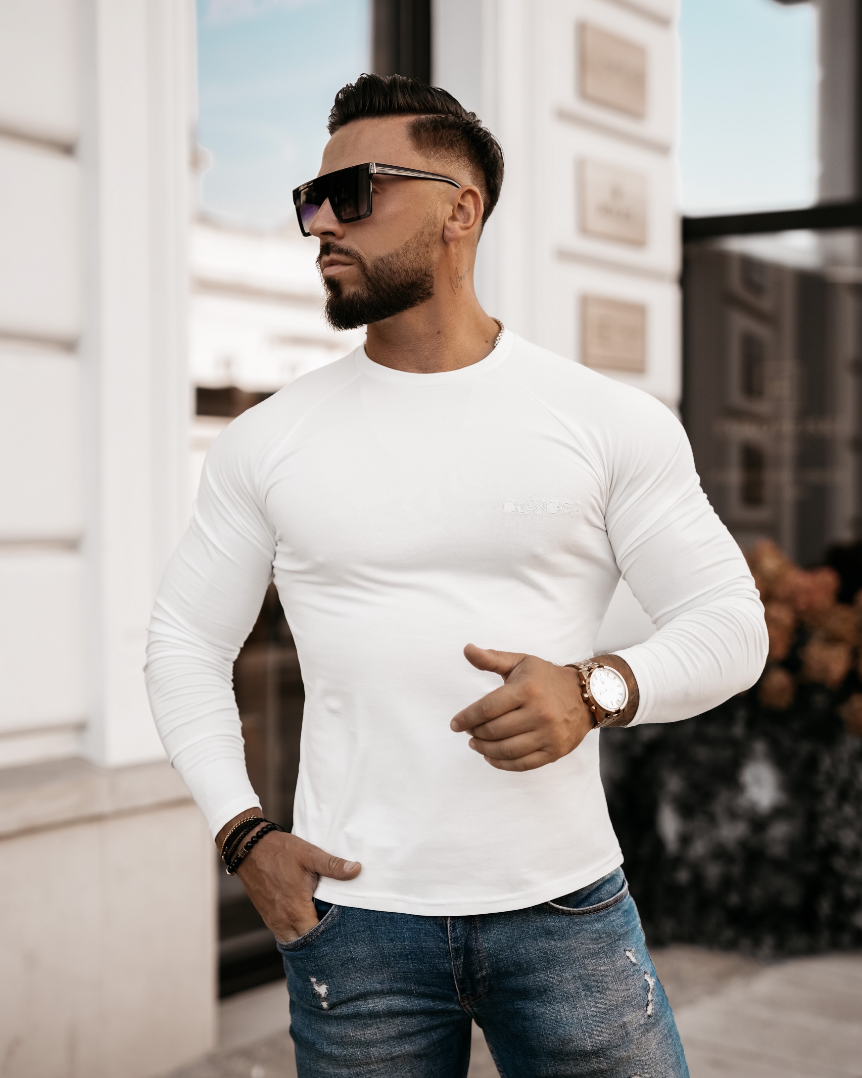 Bluzka longsleeve klasyczna męska Honor Ola Voga ecru