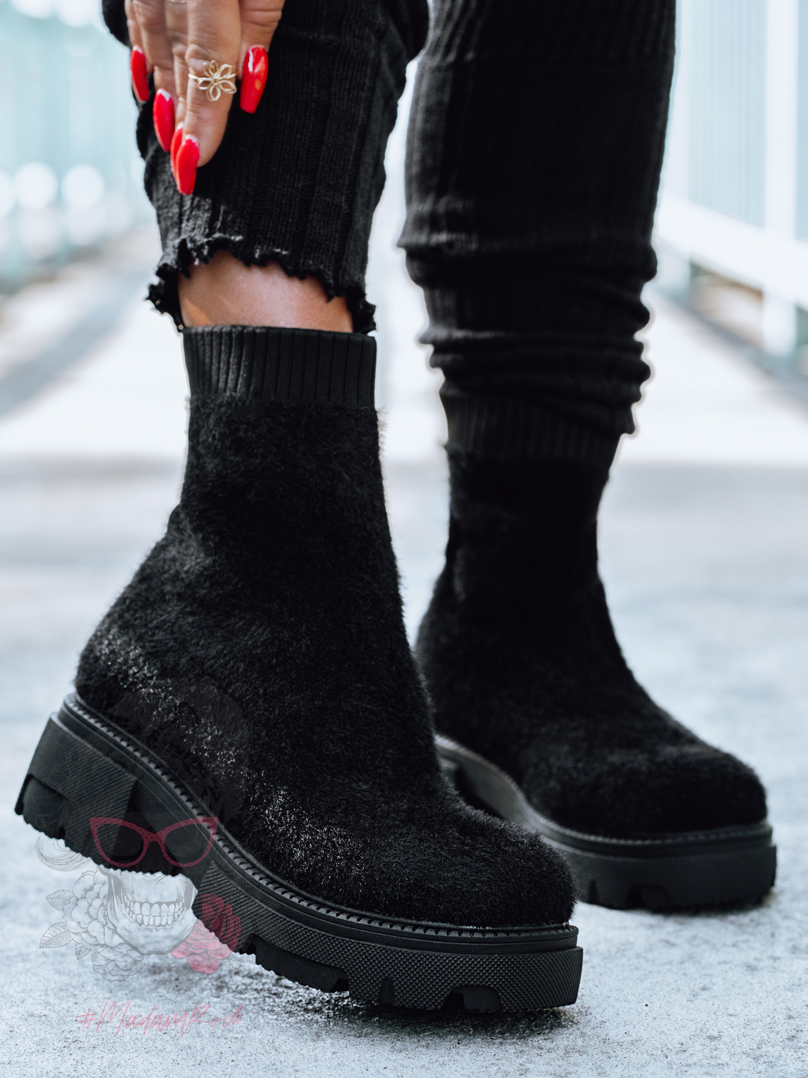 Botki skarpety moher Madam Osoto czarne