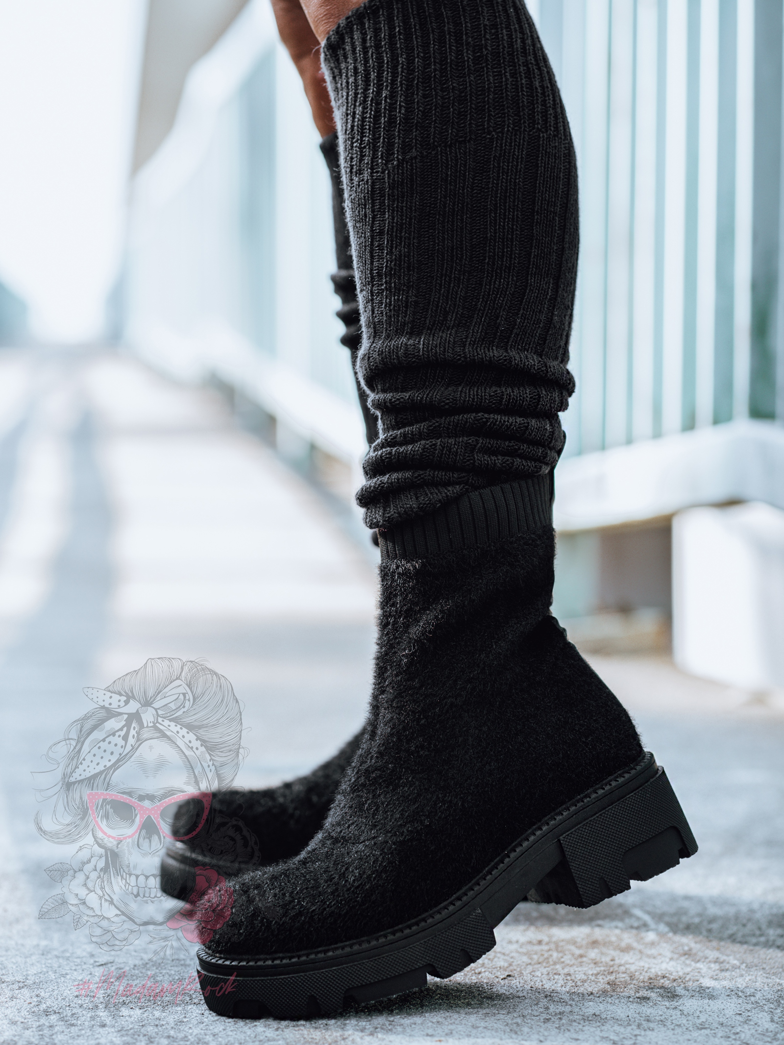 Botki skarpety moher Madam Osoto czarne