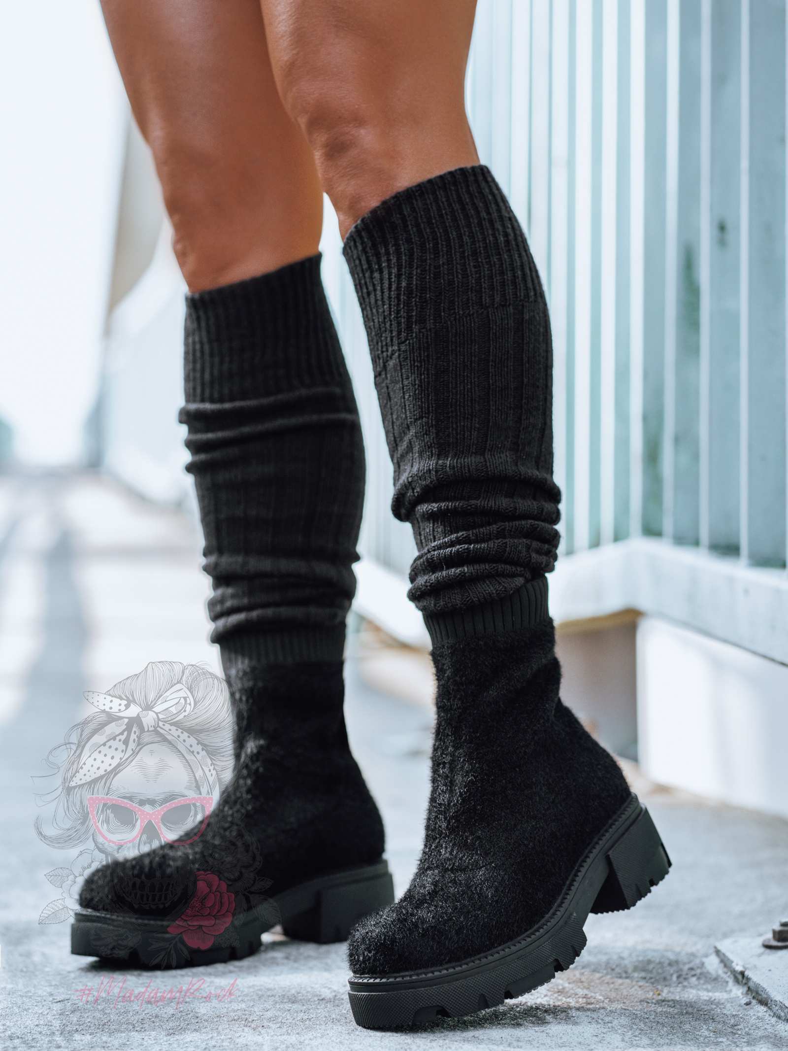 Botki skarpety moher Madam Osoto czarne