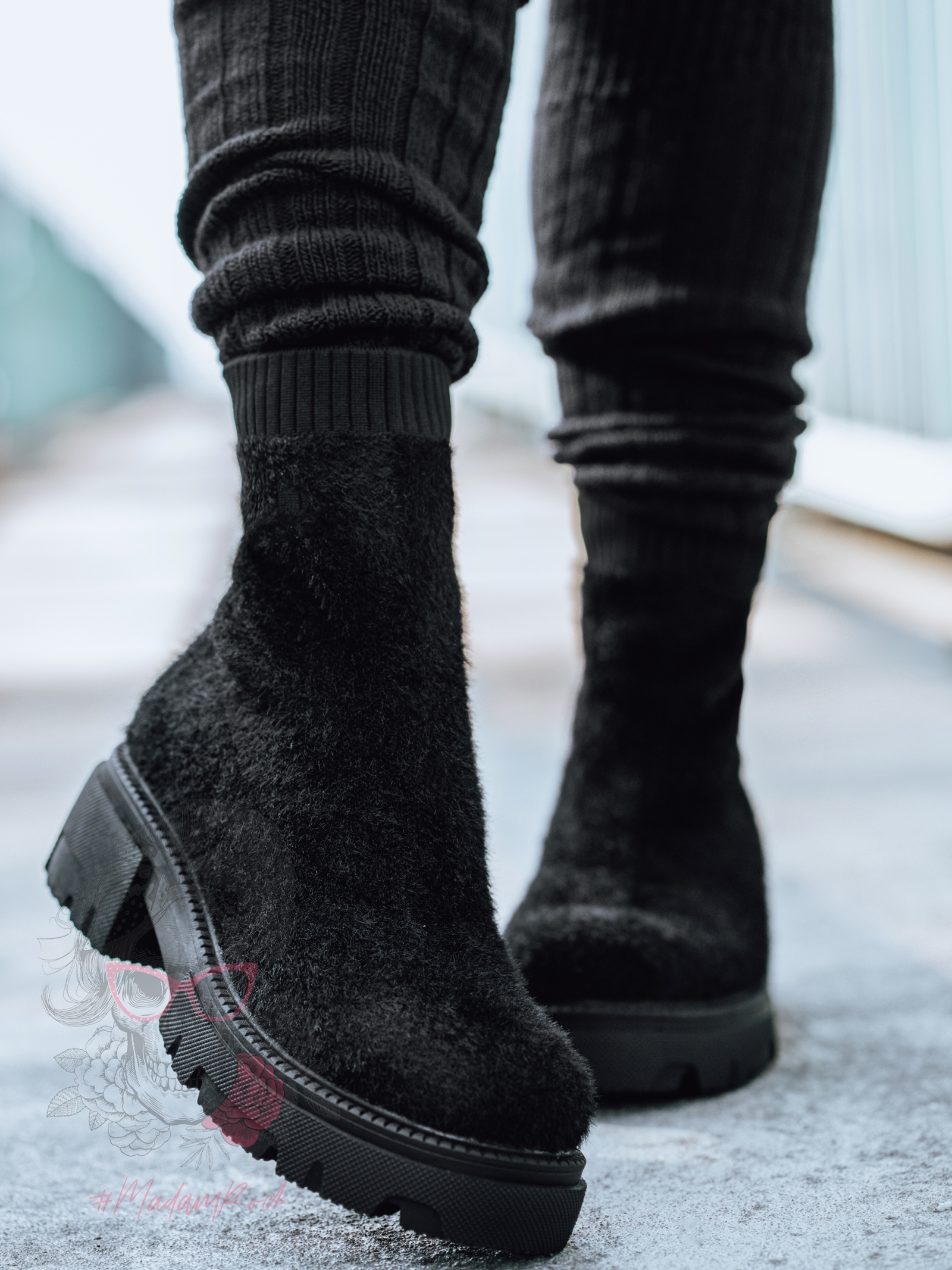 Botki skarpety moher Madam Osoto czarne