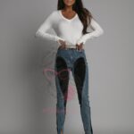 Spodnie jeansowe Valof niebiesko-czarne