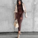 Sukienka dopasowana elastyczna Kamari Ola Voga brązowa