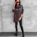 Bluza oversize z rozcięciami Preta Ola Voga brązowa