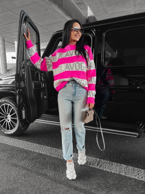 Sweter oversize logowany Pansy Ola Voga różowy