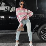 Sweter oversize logowany Pansy Ola Voga pudrowy