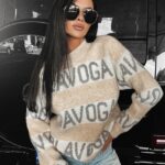 Sweter oversize logowany Pansy Ola Voga beżowy