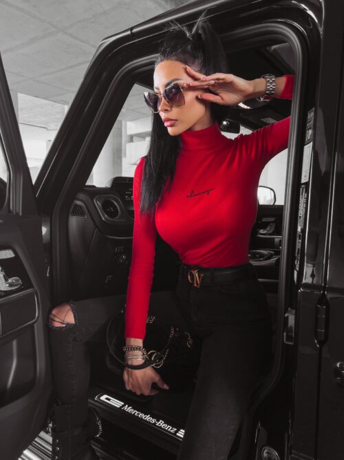 Sweter golf dopasowany Sybil Ola Voga czerwony