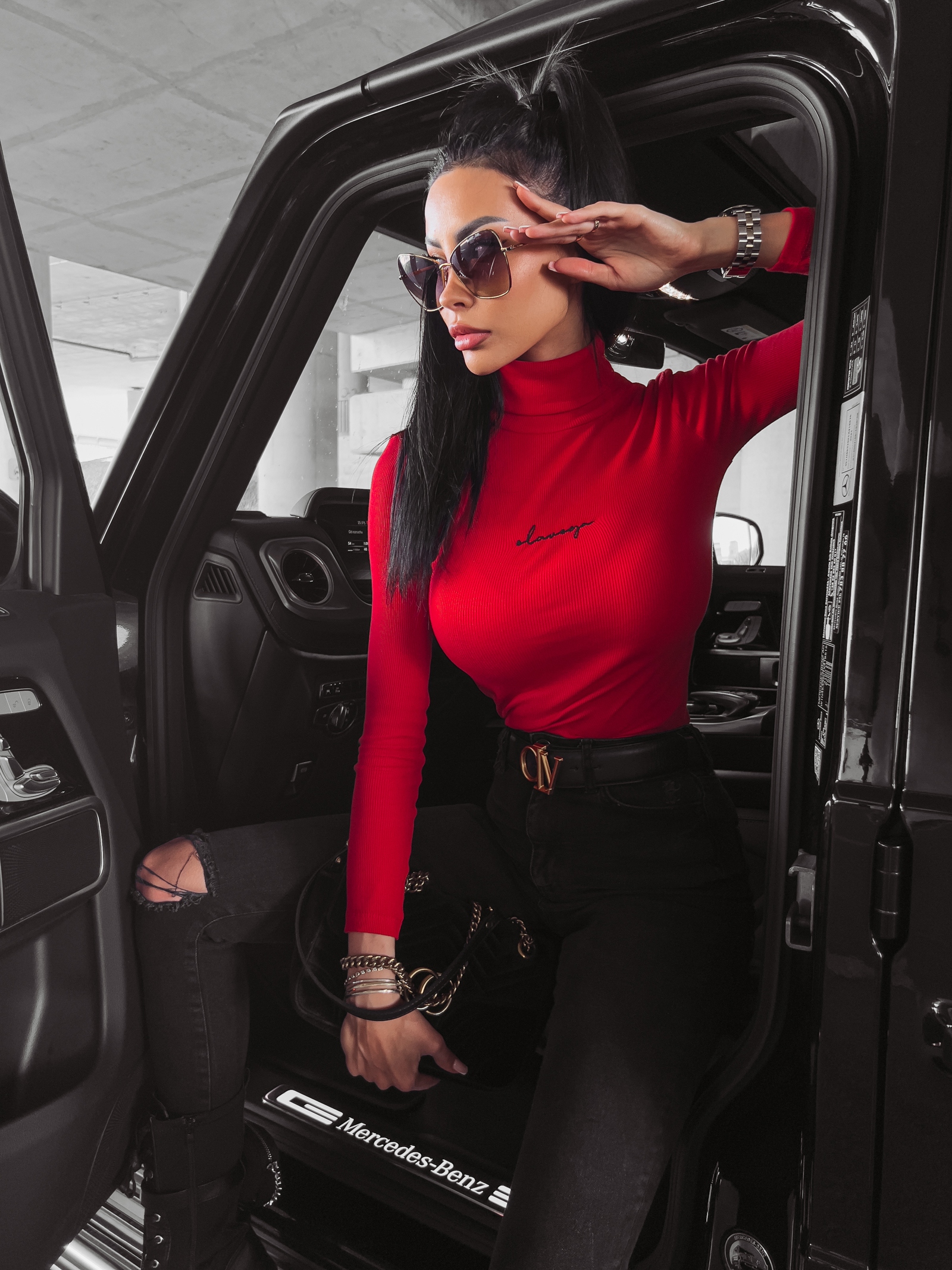 Sweter golf dopasowany Sybil Ola Voga czerwony