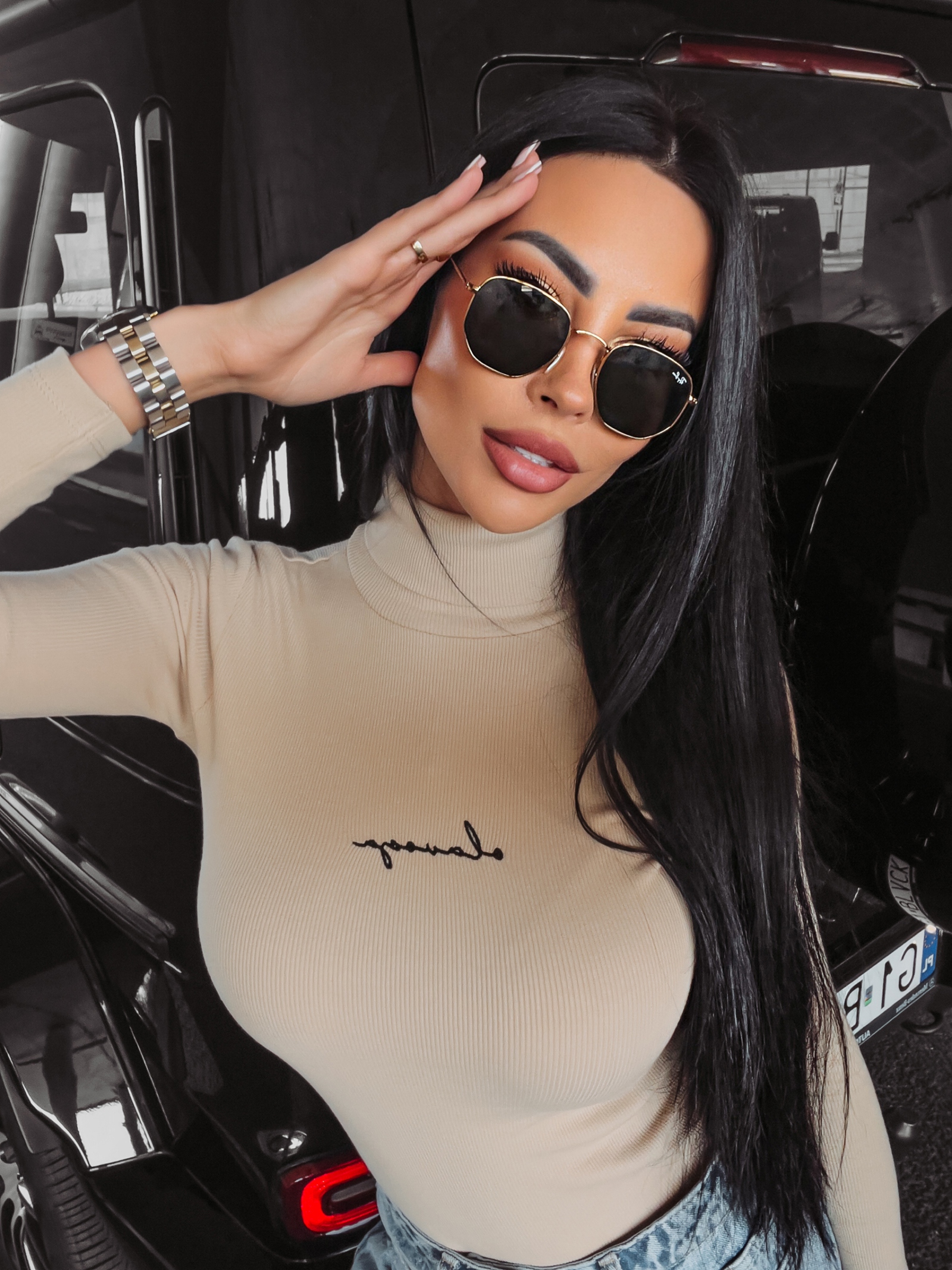 Sweter golf dopasowany Sybil Ola Voga beżowy