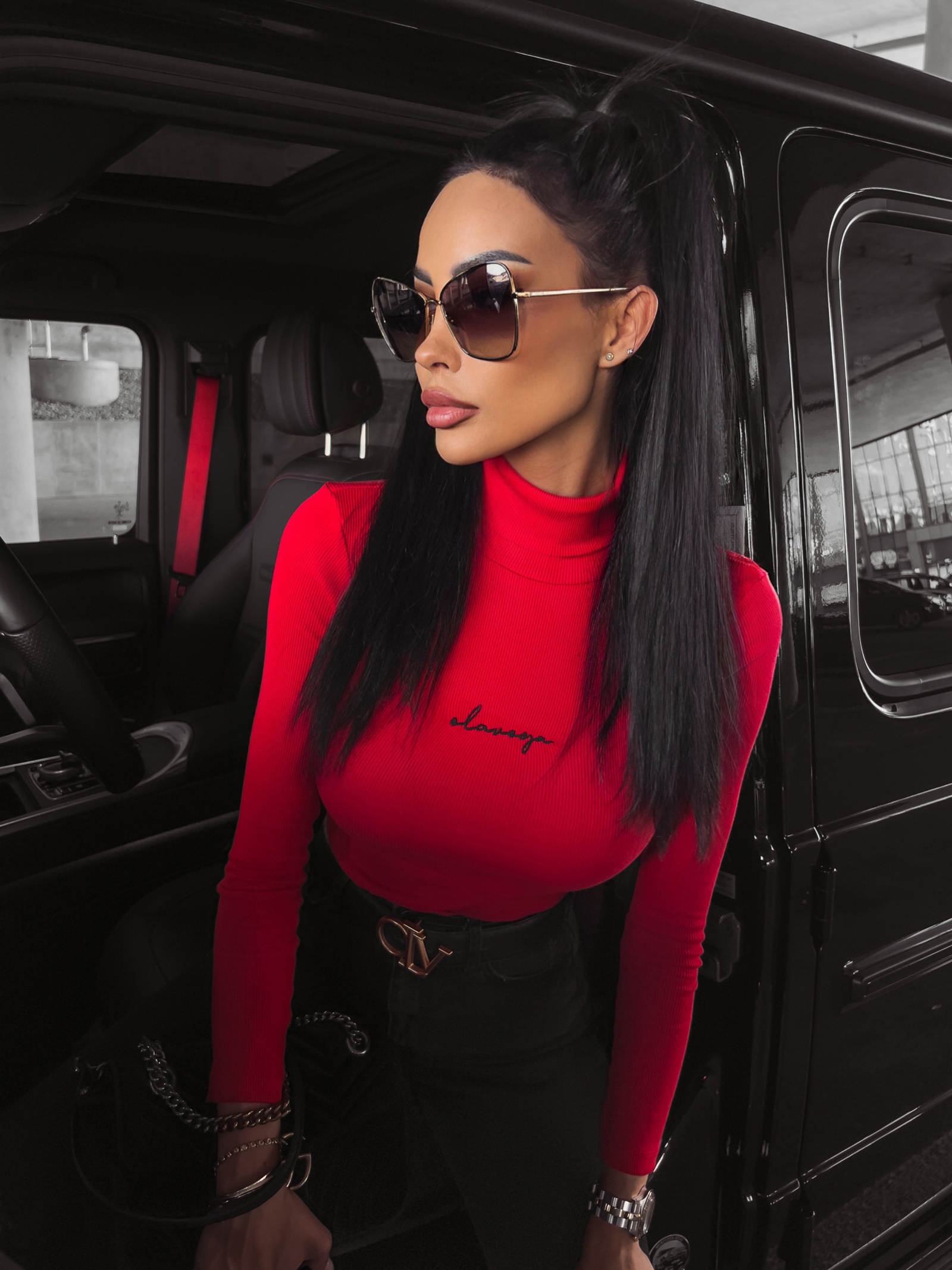 Sweter golf dopasowany Sybil Ola Voga czerwony