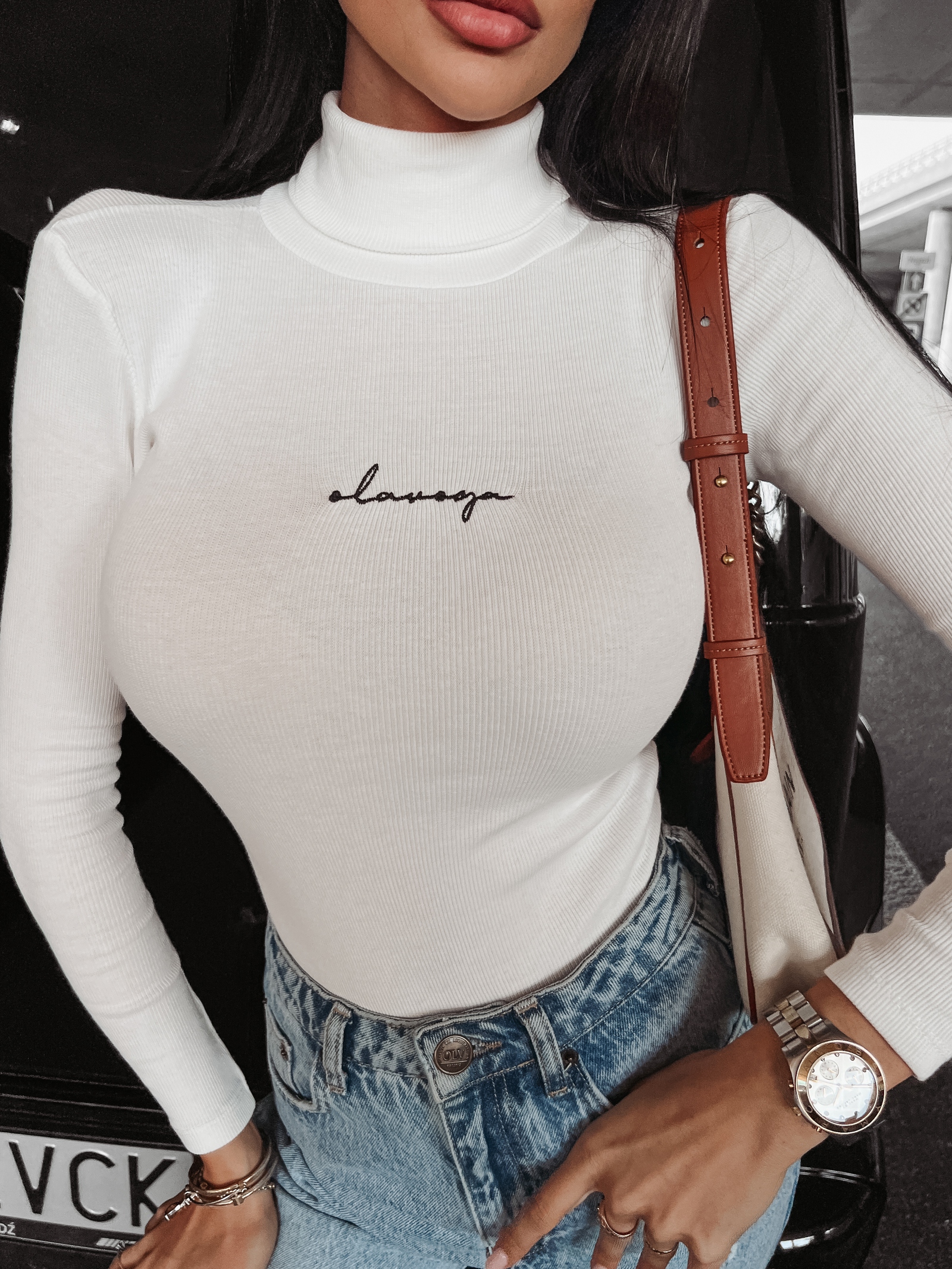 Sweter golf dopasowany Sybil Ola Voga ecru