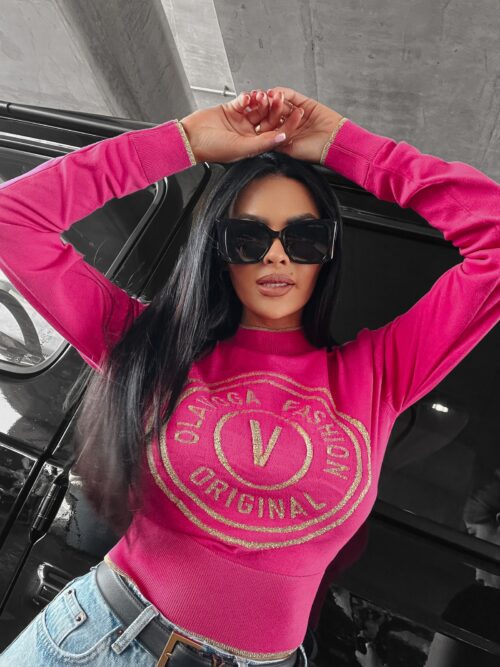 Sweter z żakardowym logo Aleshia Ola Voga różowy