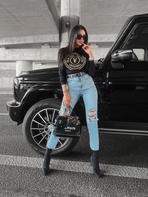 Sweter z żakardowym logo Aleshia Ola Voga czarny