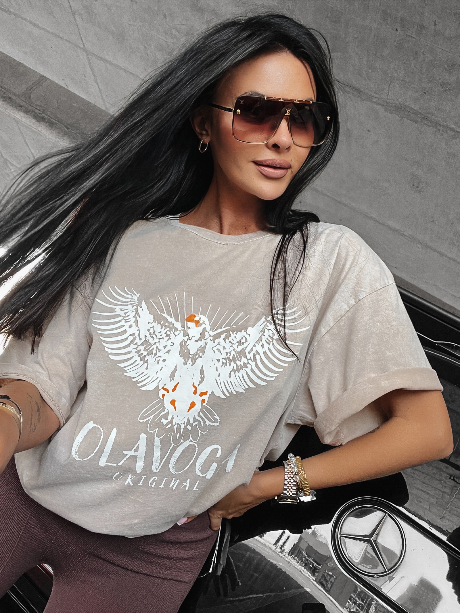 T-shirt dekatyzowany z nadrukiem Juniper Ola Voga beżowy