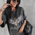 T-shirt dekatyzowany z nadrukiem Juniper Ola Voga czarny