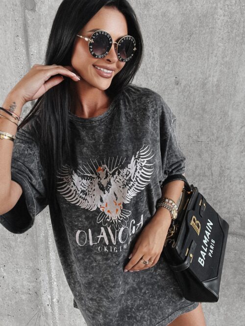 T-shirt dekatyzowany z nadrukiem Juniper Ola Voga czarny