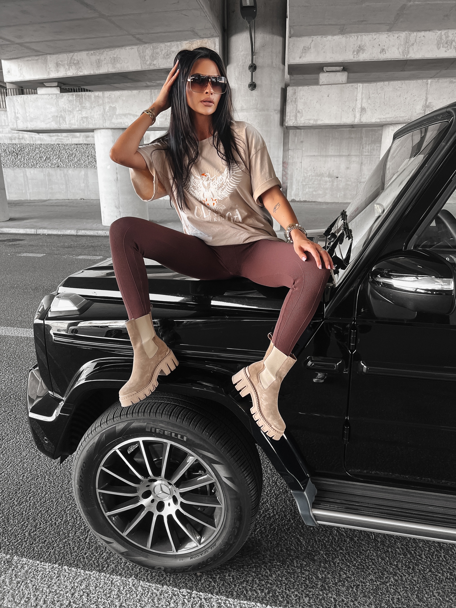 T-shirt dekatyzowany z nadrukiem Juniper Ola Voga beżowy T-shirt dekatyzowany z nadrukiem Juniper Ola Voga beżowy