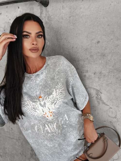 T-shirt dekatyzowany z nadrukiem Juniper Ola Voga szary