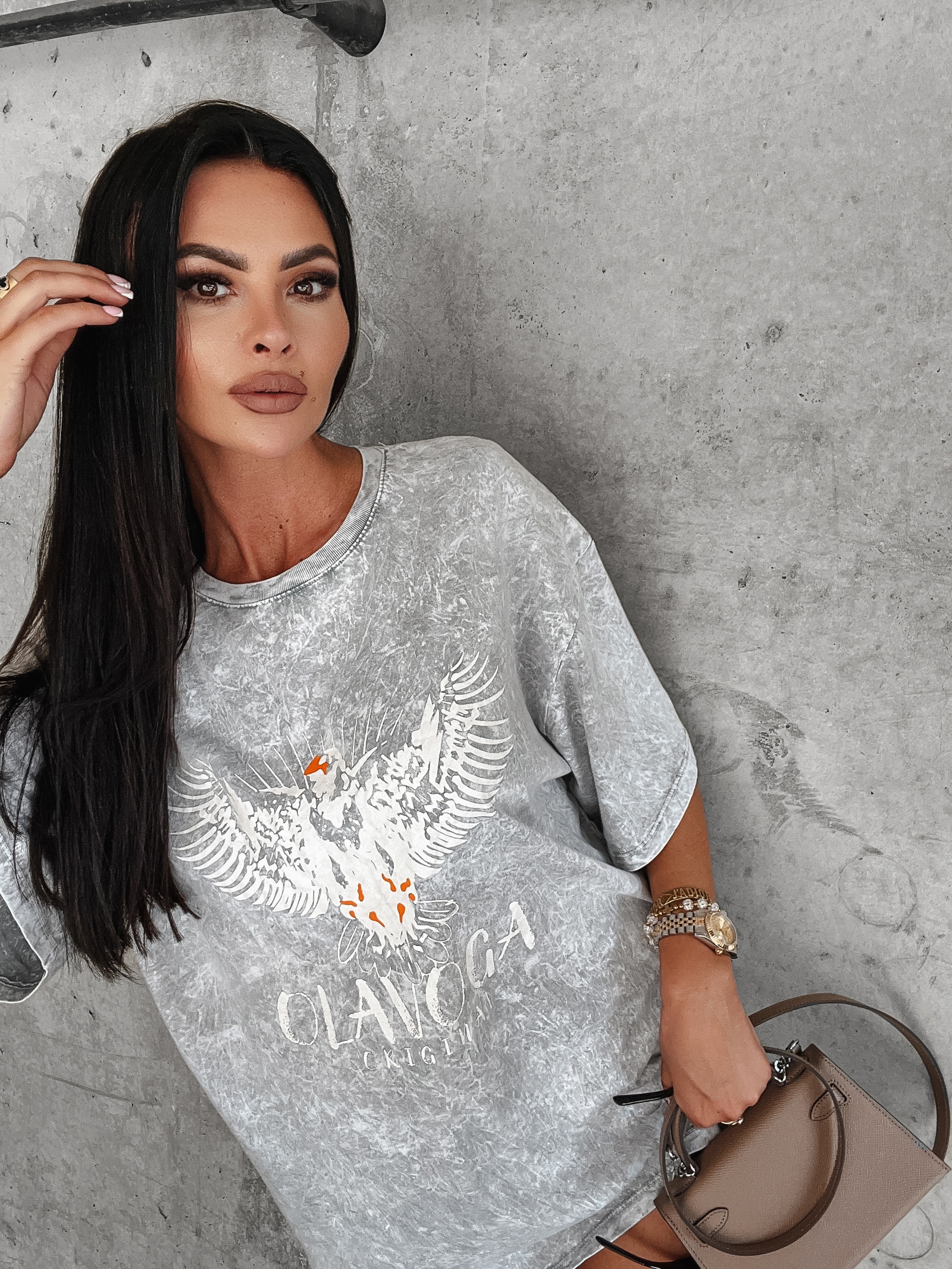 T-shirt dekatyzowany z nadrukiem Juniper Ola Voga szary