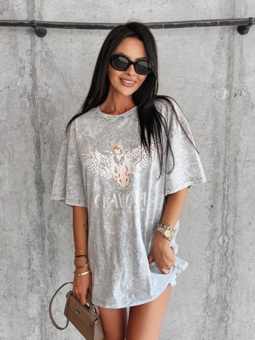 T-shirt dekatyzowany z nadrukiem Juniper Ola Voga szary