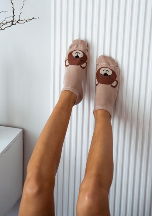 Stopki damskie z grafiką Miś beż