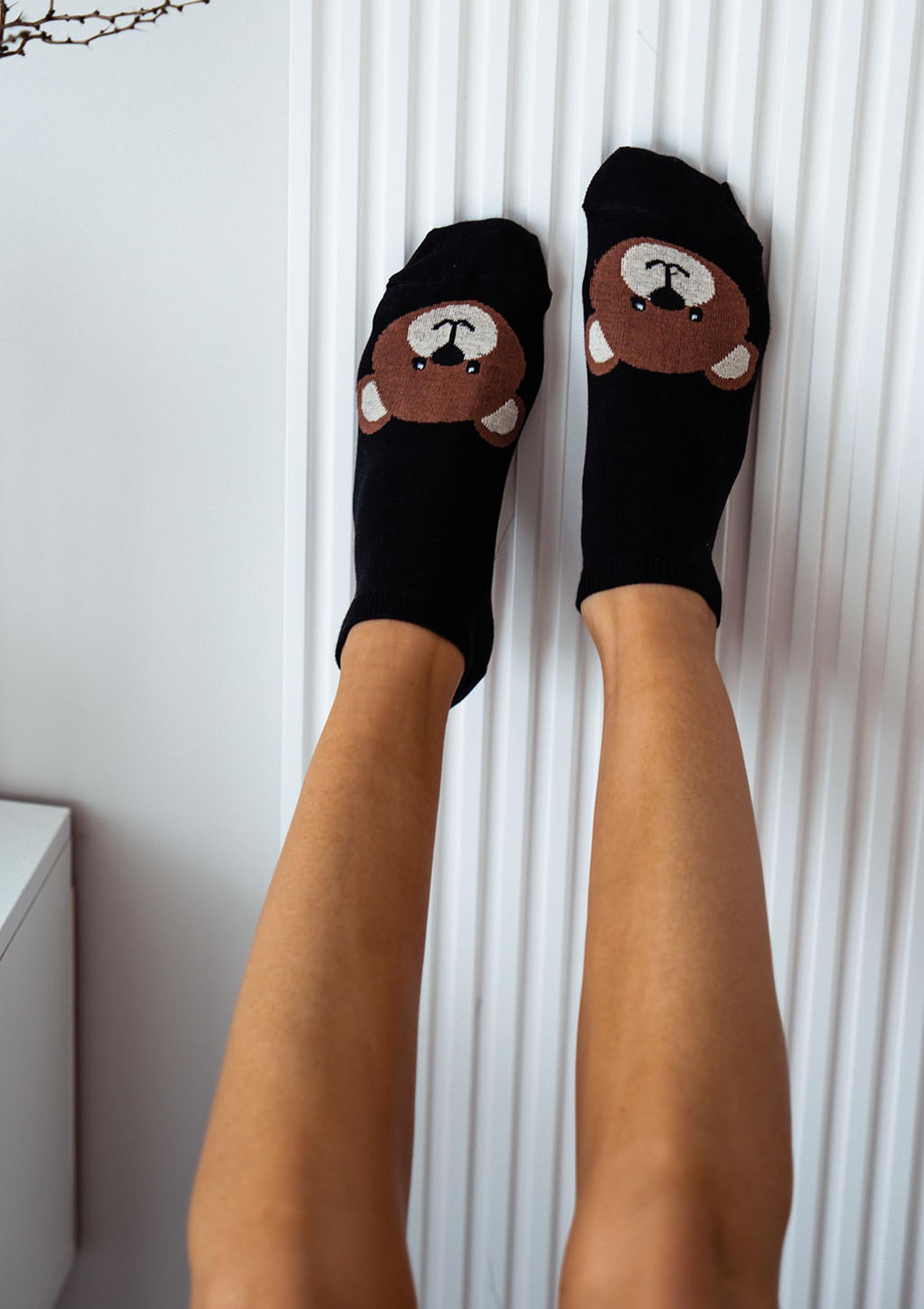 Stopki damskie z grafiką Miś czarne