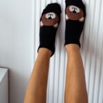 Stopki damskie z grafiką Miś czarne