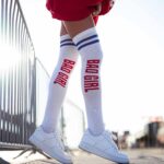 Zakolanówki bawełniane sportowe BAD GIRL białe (kolorowe)