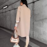 Płaszcz flauszowy wiązany oversize Delia Ola Voga beżowy