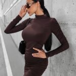 Sukienka dopasowana z półgolfem Semila Ola Voga brązowa