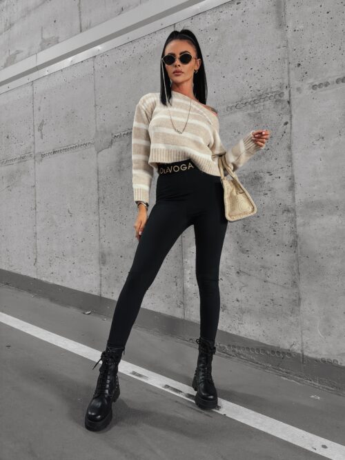 Sweter oversize w paski Wandy Ola Voga beżowo-biały