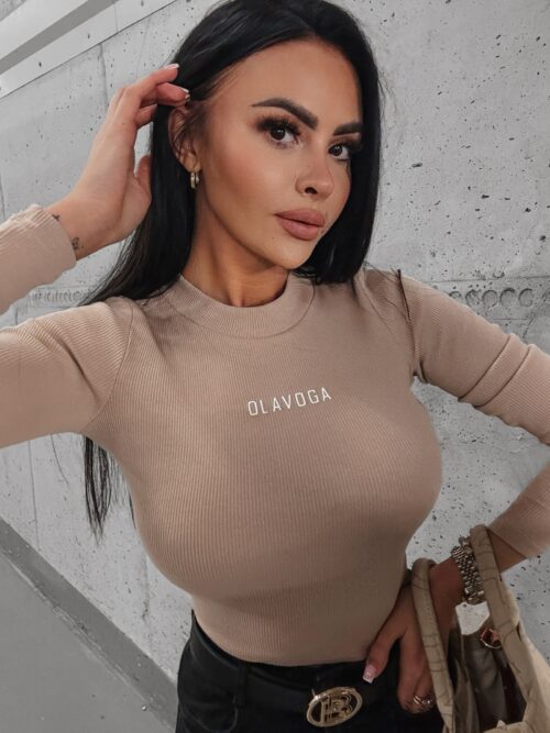 -WYPRZEDANE-Bluzka basicowa prążkowana Barma Ola Voga beżowa