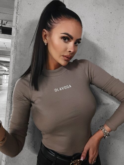 -WYPRZEDANE-Bluzka basicowa prążkowana Barma Ola Voga j.brąz