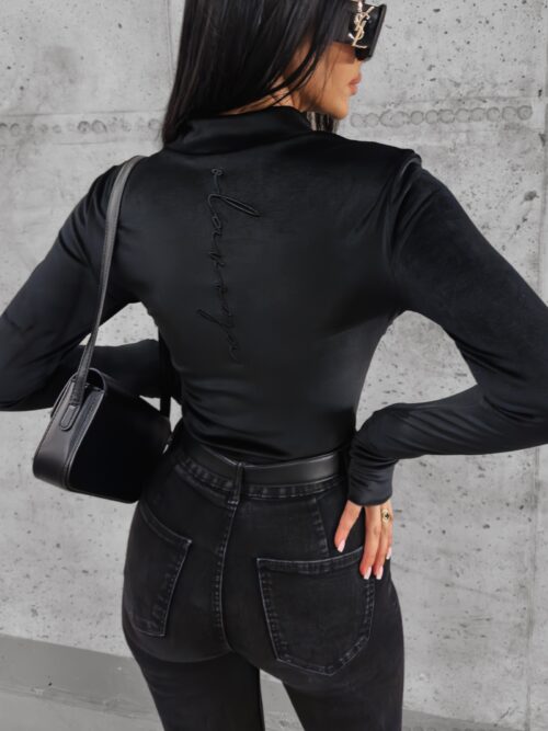 Body welurowe z kołnierzem Spain Ola Voga czarne