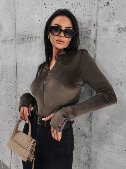 Body welurowe z kołnierzem Spain Ola Voga coffee