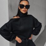 Sweter dzianinowy z wycięciami Prue Ola Voga czarny