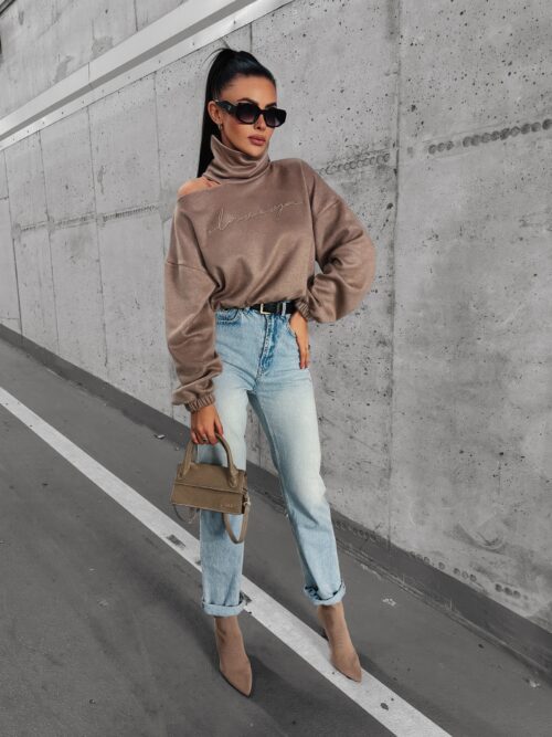 Sweter dzianinowy z wycięciami Prue Ola Voga beżowy