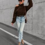 Sweter dzianinowy z wycięciami Prue Ola Voga brązowy