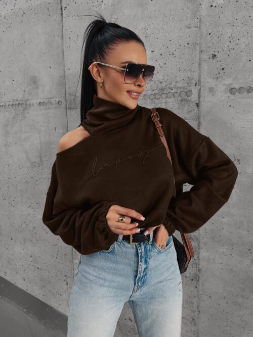 Sweter dzianinowy z wycięciami Prue Ola Voga brązowy