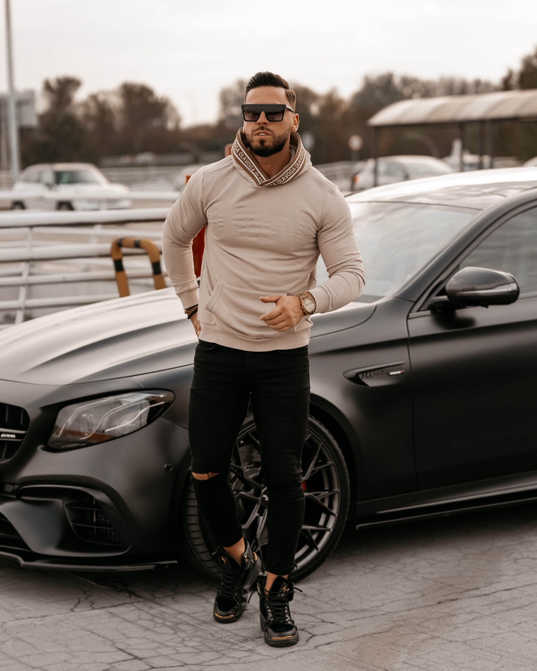 Bluza męska z kapturem Fern Ola Voga beżowa