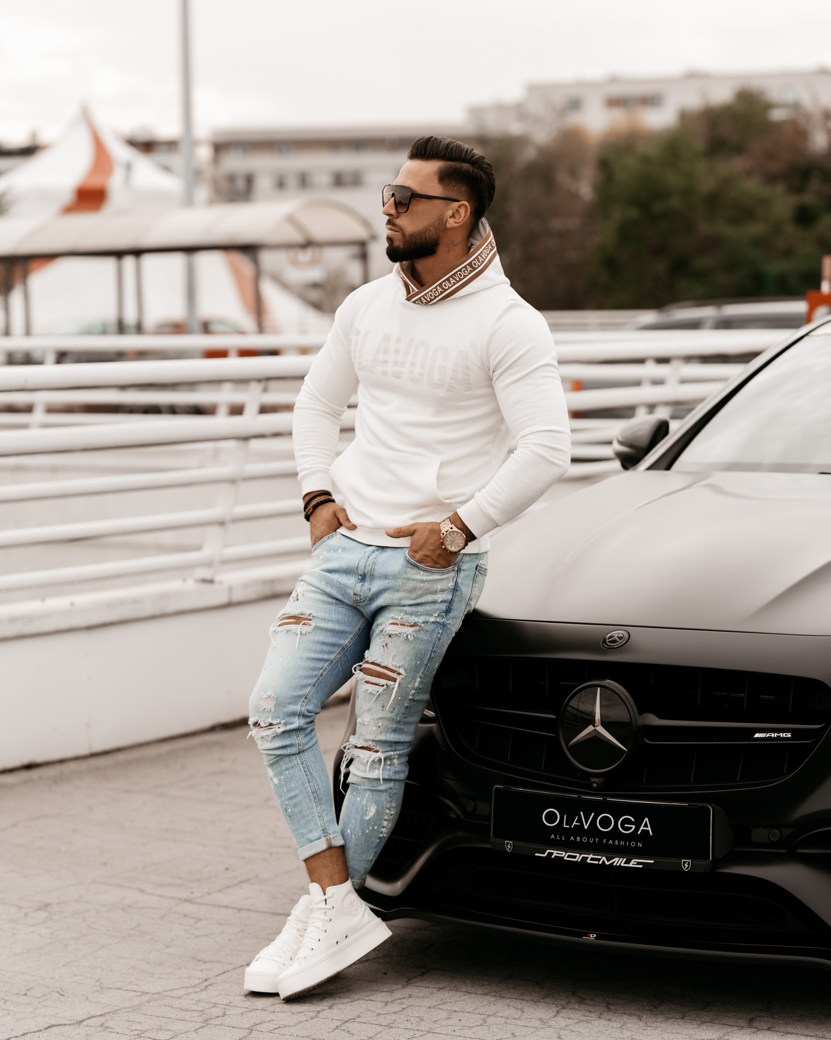 Bluza męska z kapturem Fern Ola Voga ecru